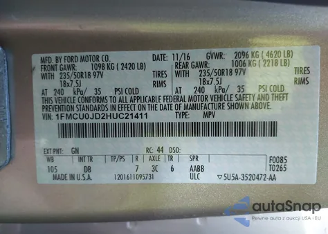 2017 Ford Escape Titanium from USA, damaged, VIN 1FMCU0JD2HUC21411